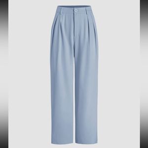 High Waist Pleated Solid Straight Leg Trousers from Cider